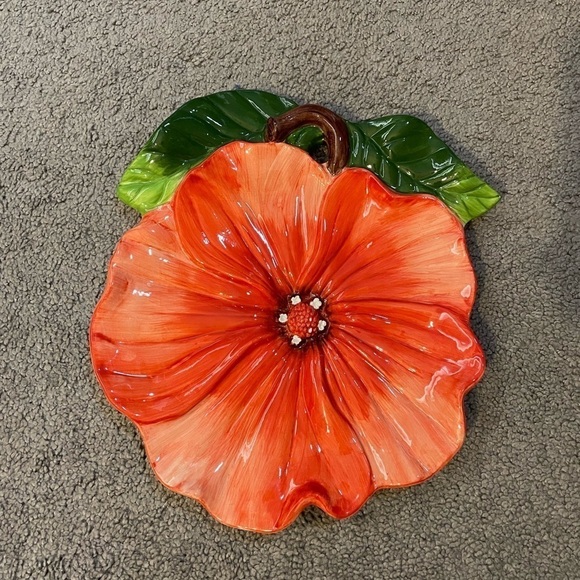 Style Eyes by Baum Bros Orange Hibiscus Plate - Ceramic Dish Decorative Use - Picture 1 of 7